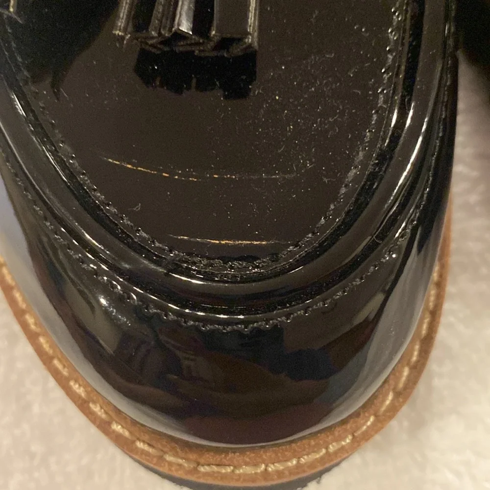 Franco Sarto Black Patent Loafers with Tassels - Picture 3 of 9